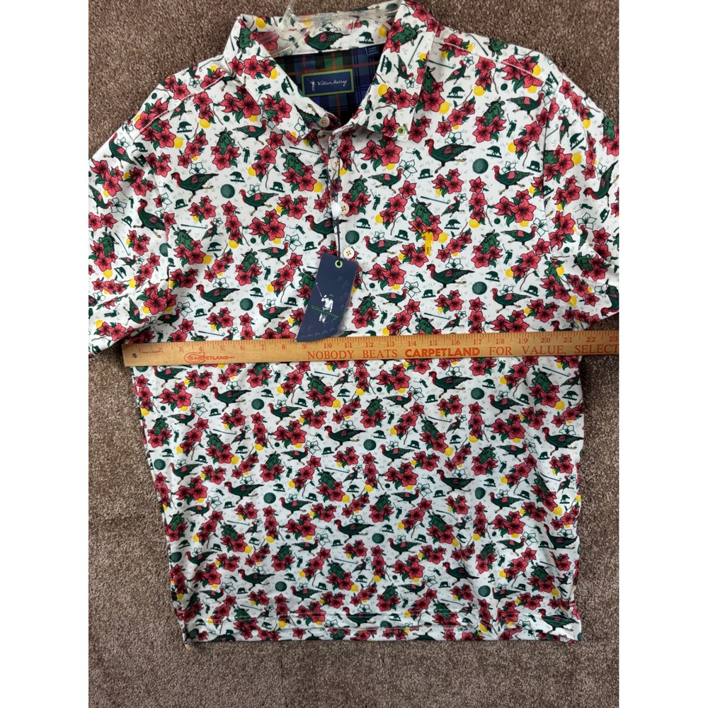 William Murray Golf Mens Greens Keepers Polo Shirt White Floral Animal Large NWT - Picture 7 of 12